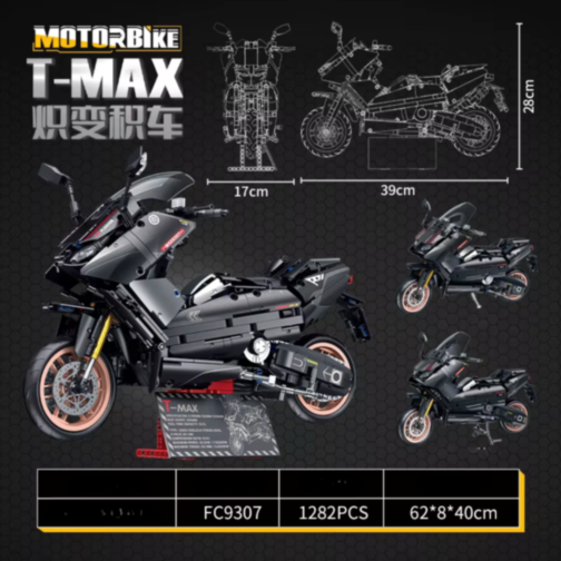 Motocicletă T-MAX de Asamblat – 1282 Piese, Set Detaliat pentru Copii și Colecționari