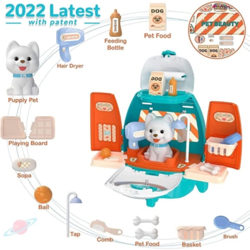 Set îngrijire animale copii cu rucsac și cățeluș