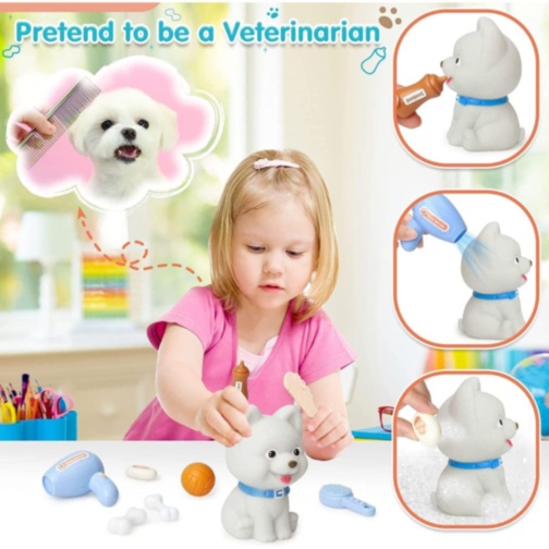 Set îngrijire animale copii cu rucsac și cățeluș