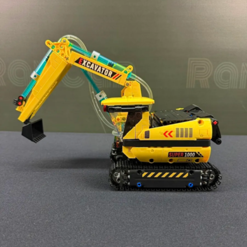 Excavator Hidraulic de Asamblat – 578 Piese, Macara STEM cu Mișcări Reale