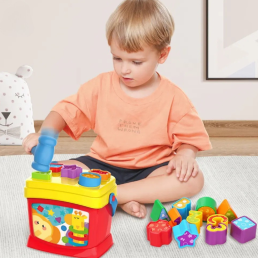 Set Educativ 2 în 1: Sortator de Forme și Piramidă cu Inele