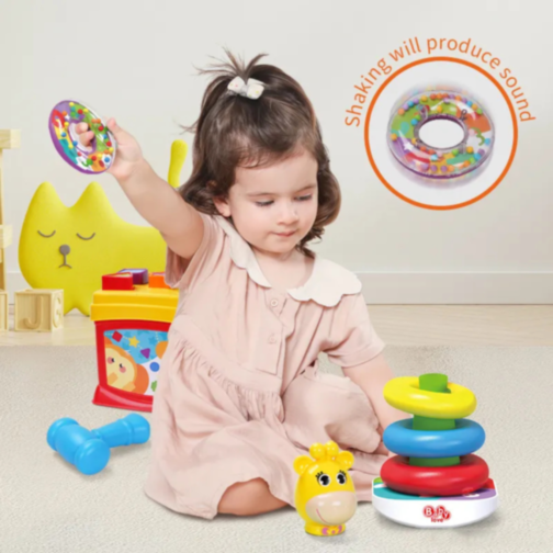 Set Educativ 2 în 1: Sortator de Forme și Piramidă cu Inele