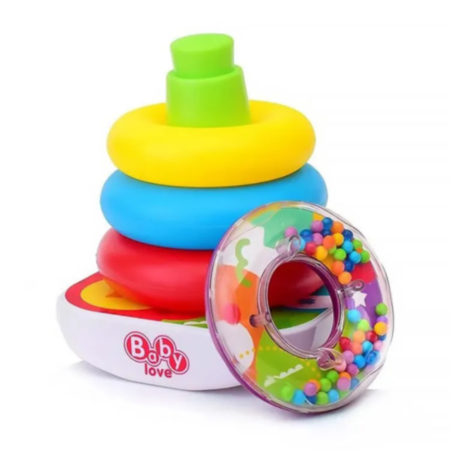 Set Educativ 2 în 1: Sortator de Forme și Piramidă cu Inele