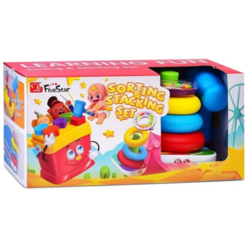 Set Educativ 2 în 1: Sortator de Forme și Piramidă cu Inele