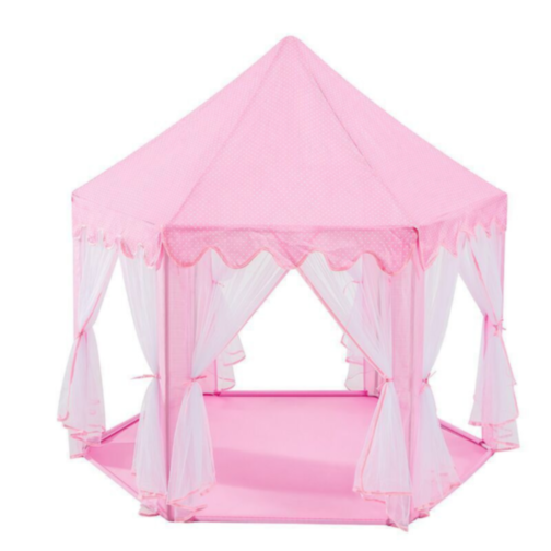 Căsuță de Joacă Tip Cort Roz pentru Copii, Design de Castel cu Plasă și Decor de Prințesă
