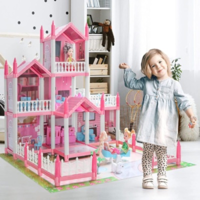Casă De Păpuși Mare Castel Roz Cu Mobilier | image