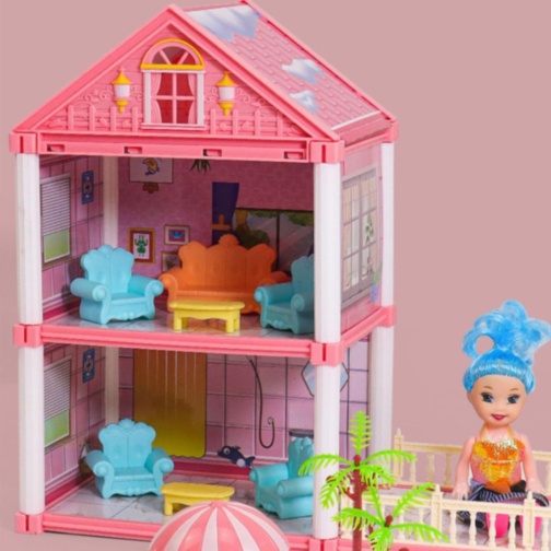 Casă de păpuși vilă roz 4 etaje, 245 piese