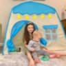 Căsuță de Joacă pentru Copii, Tip Cort cu Acoperiș Albastru și Stele Decorative