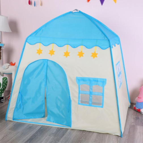 Căsuță de Joacă pentru Copii, Tip Cort cu Acoperiș Albastru și Stele Decorative