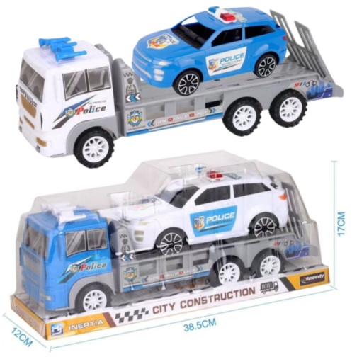 Camion transport mașini poliție copii cu platformă mare (culoare aleatorie)