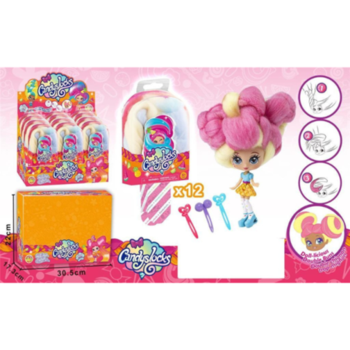 Păpușă Candylocks cu păr colorat pentru coafat – Double Bun