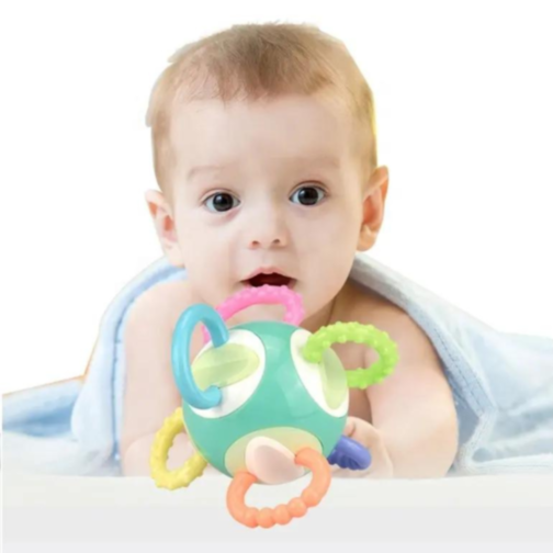 Jucărie pentru Bebeluși – Minge Rotativă cu Inele de Dentiție