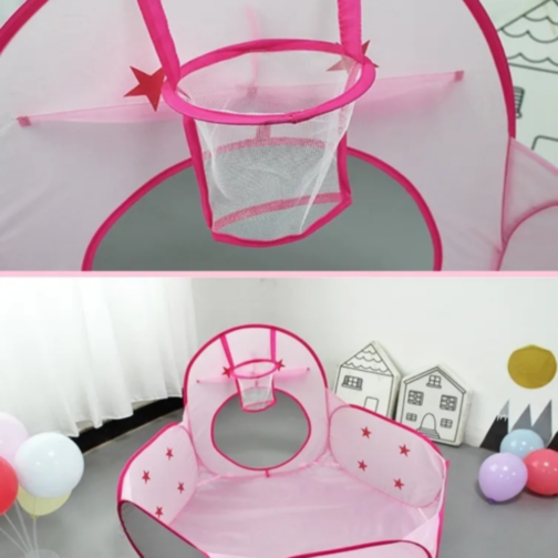 Set Cort Castel cu Tunel și Piscină de Bile, Roz, pentru Copii, Interior și Exterior
