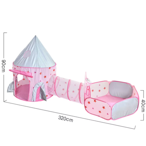 Set Cort Castel cu Tunel și Piscină de Bile, Roz, pentru Copii, Interior și Exterior