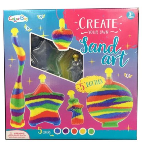 Arta cu Nisip Colorat, Set Creativ cu 5 Sticluțe și 5 Pachețele Nisip Colorat 