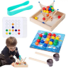 Joc Montessori din Lemn 3 în 1 – Prinde, Sortează și Potrivește Bile Colorate