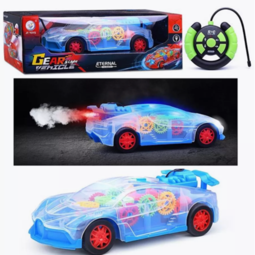 Mașinuță de Jucărie Transparentă cu Lumini, Abur și Telecomandă