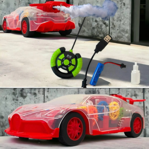 Mașinuță de Jucărie Transparentă cu Lumini, Abur și Telecomandă