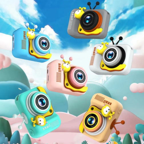 Aparat Foto Digital pentru Copii – Design Creativ Melc, Funcții Video și Jocuri (culoare aleatorie)