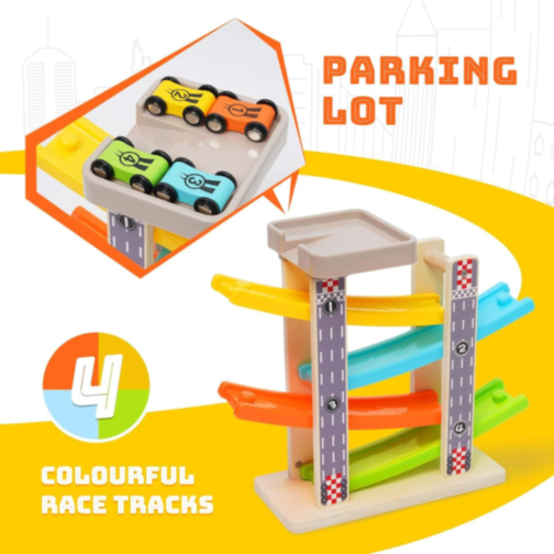 Circuit de Mașinuțe Colorate din Lemn pentru Copii