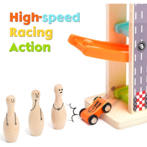 Circuit de Mașinuțe Colorate din Lemn pentru Copii