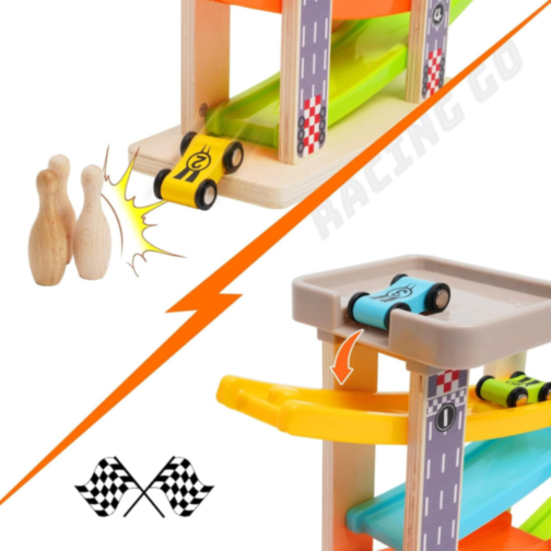 Circuit de Mașinuțe Colorate din Lemn pentru Copii