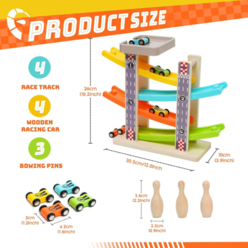Circuit de Mașinuțe Colorate din Lemn pentru Copii
