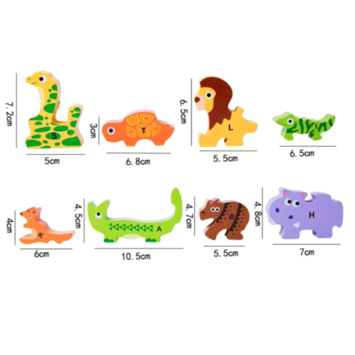 Puzzle din Lemn cu Animale și Alfabet – Joc Educativ