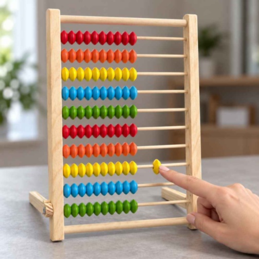 Numărătoare din lemn cu 100 de bile colorate