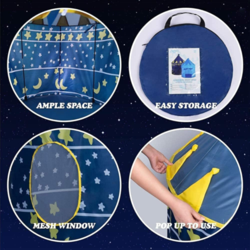 Căsuță de Joacă Tip Cort Castel pentru Copii, Design cu Stele și Lună, 135 cm