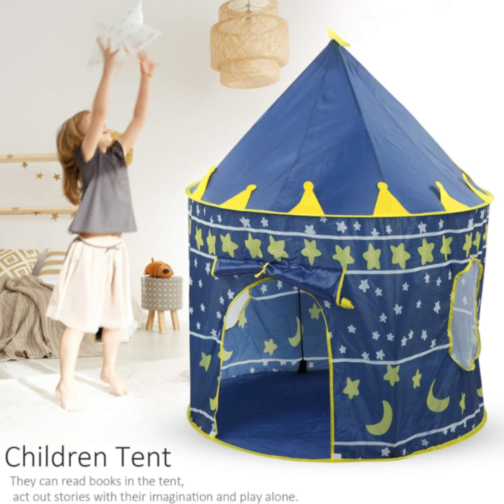 Căsuță de Joacă Tip Cort Castel pentru Copii, Design cu Stele și Lună, 135 cm