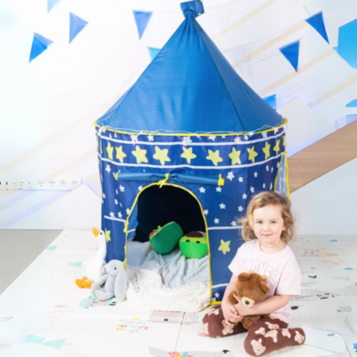 Căsuță de Joacă Tip Cort Castel pentru Copii, Design cu Stele și Lună, 135 cm