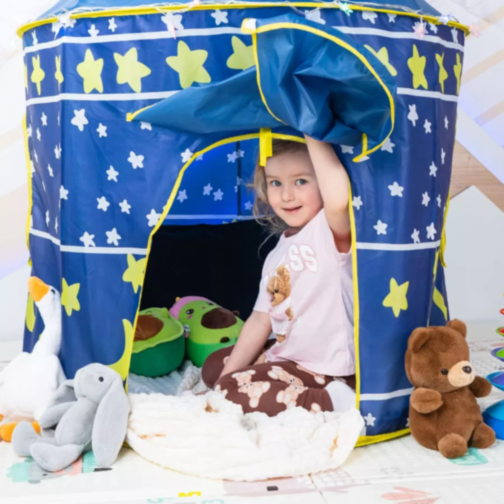 Căsuță de Joacă Tip Cort Castel pentru Copii, Design cu Stele și Lună, 135 cm