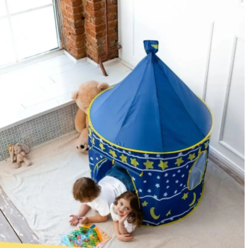 Căsuță de Joacă Tip Cort Castel pentru Copii, Design cu Stele și Lună, 135 cm