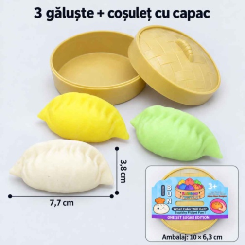 Set senzorial squishy cu 3 găluște și coșuleț