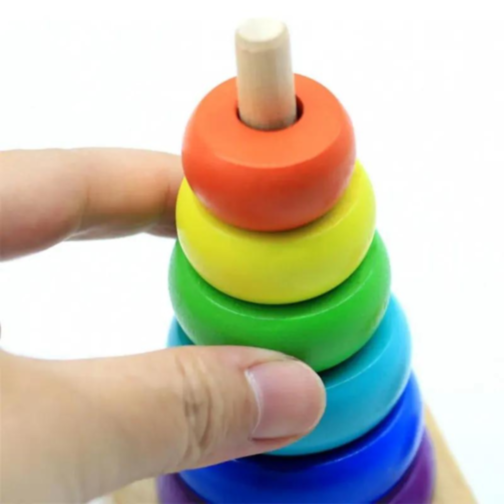 Turn de stivuire curcubeu din lemn - Joc educativ