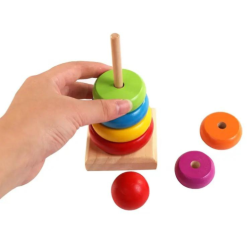 Turn de stivuire curcubeu din lemn - Joc educativ