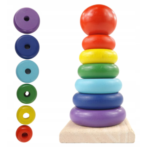 Turn de stivuire curcubeu din lemn - Joc educativ