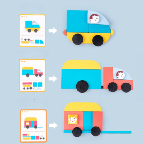 Tangram Educațional cu Vehicule – Joc de Construcție și Logică pentru Copii