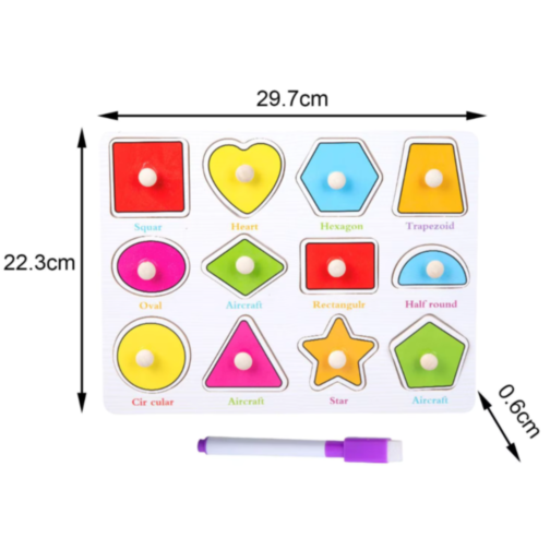 Puzzle din Lemn cu Forme Geometrice și Tablă de Scris