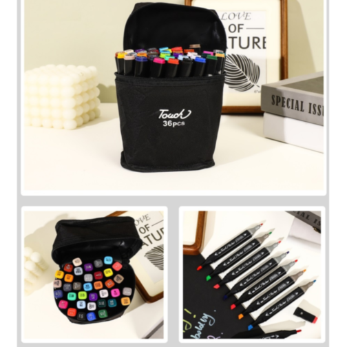 Set de 36 Markere Colorate Dublu Vârf cu Husă Compactă