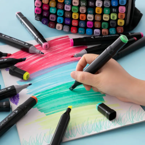 Set de 36 Markere Colorate Dublu Vârf cu Husă Compactă