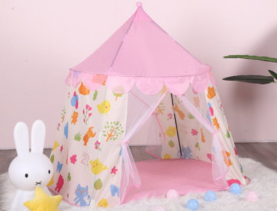 Căsuță de Joacă Roz Tip Cort pentru Copii, Model Animale Colorate, 125 cm | image