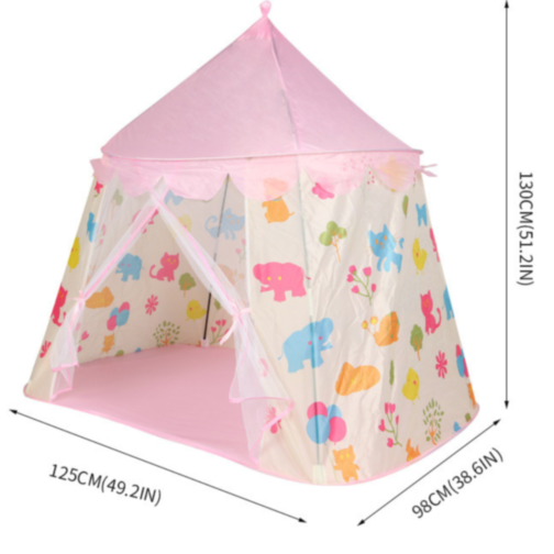 Căsuță de Joacă Roz Tip Cort pentru Copii, Model Animale Colorate, 125 cm