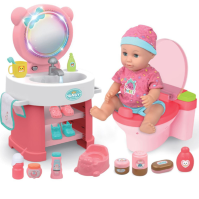 Păpușă Interactivă cu Toaletă și Chiuvetă cu Lumini și Sunete – Set Complet de Îngrijire 2 în 1 | image