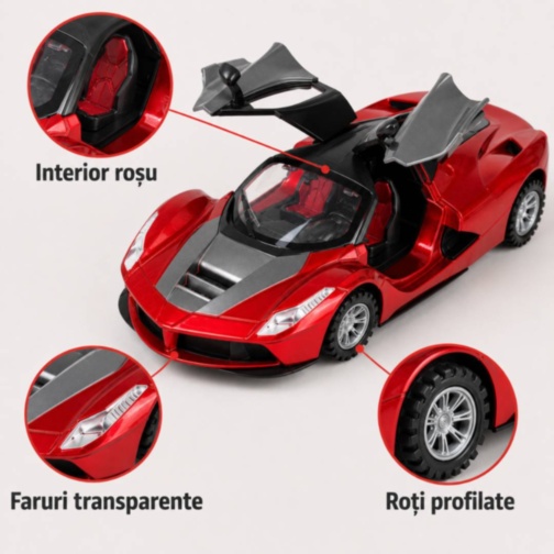 Mașină sport cu inerție și uși care se deschid