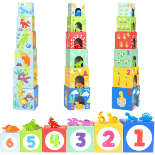 Set educativ de stivuire și echilibrare cu dinozauri