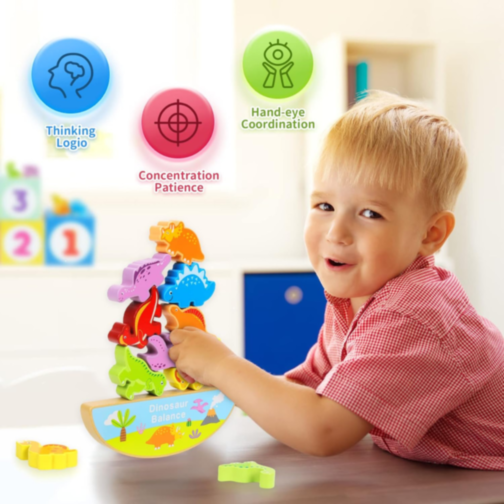 Set educativ de stivuire și echilibrare cu dinozauri