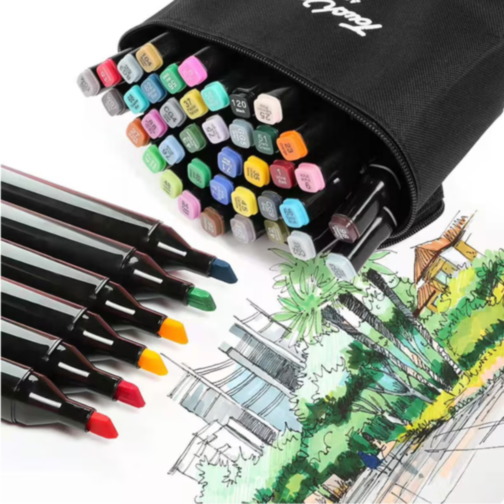 Set 48 de Markere Dublu Vârf cu Husă pentru Desene Creative