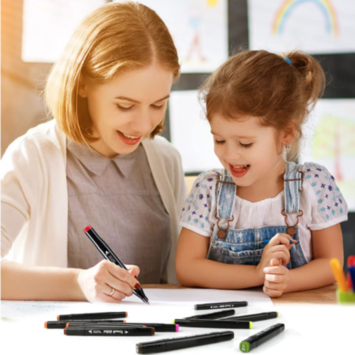 Set 48 de Markere Dublu Vârf cu Husă pentru Desene Creative